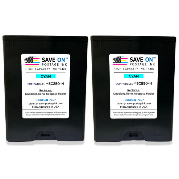 Compatible Quadient Memjet M5C250-N | Memjet Ink Compatible HI-CAP Cyan Ink Tank for Mach Series Hasler Quadient and Formax Printers | 2 Pack