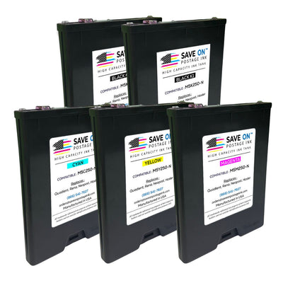 Compatible Quadient Memjet CMYKK | Memjet Ink Compatible HI-CAP Complete Set Ink Tanks for Mach Series Hasler Quadient and Formax | 5 Pack - 0