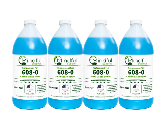 Pitney Bowes E-Z Seal 608-0 Sealing Solution | Compatible, Four - Half-Gallon Bottles