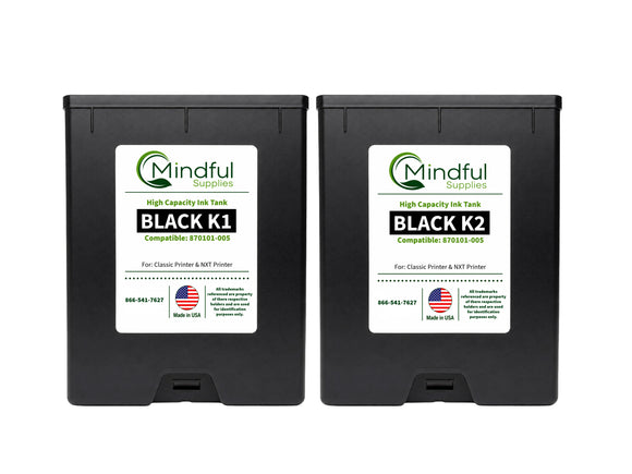 Compatible 870101-005 Black K1 and K2 high capacity ink tanks 2 pack for Classic and NXT printers by Mindful Supplies