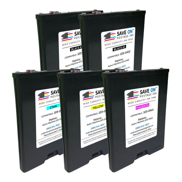 Astro CMYKK | Memjet Ink Compatible HI-CAP Complete Set Ink Tanks for AstroJet M1 M2 S1 and M1DX | 5 Pack