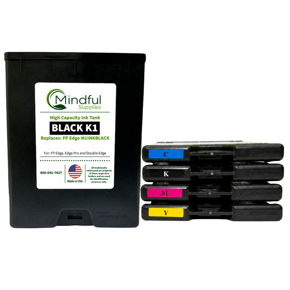 Compatible FP Edge K1 black ink tank and CMYKK cyan black magenta yellow cartridge 5 pack for Edge, Edge Pro and Double Edge by Mindful Supplies