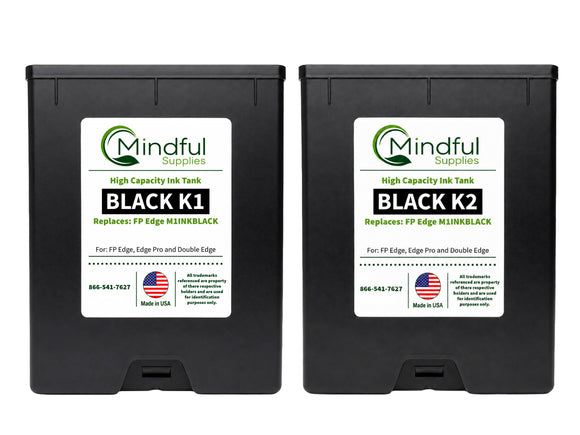 Compatible FP Edge black K1 and K2 ink tank 2 pack replacing M1INKBLACK for Edge, Edge Pro and Double Edge by Mindful Supplies