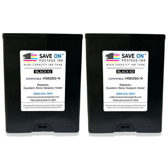 Compatible Quadient Memjet M5K250-N | Memjet Ink Compatible HI-CAP Black K1 & K2 Ink Tank for Mach Series Hasler Quadient and Formax Printers| 2 Pack