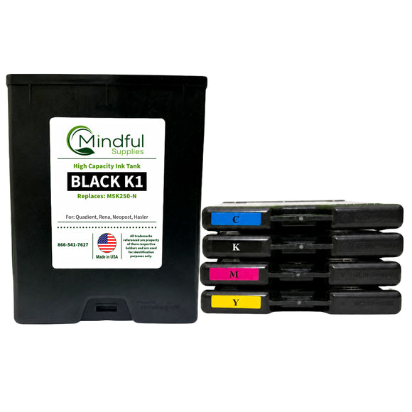 Compatible Quadient CMYKK Memjet Ink 5 Pack 250ml for Mach Series Printers by Mindful Supplies