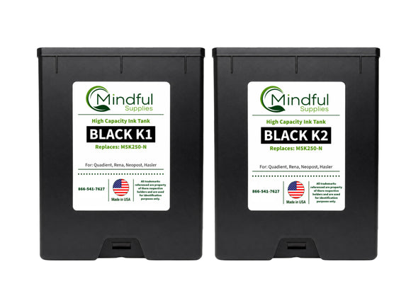 Compatible Quadient M5K250-N Black K1 & K2 Memjet Ink 250ml 2 Pack for Mach Series Printers by Mindful Supplies